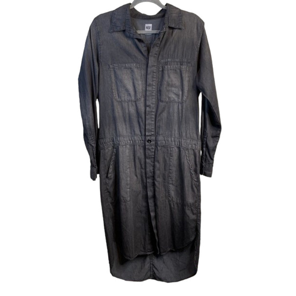 NSF Dresses & Skirts - NSF Utility Denim Dress Womens Size M Black Shirt Button Down Pockets Midi
